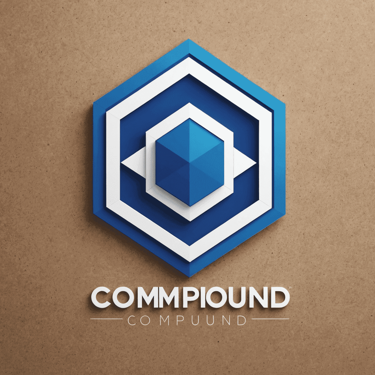 Comnpound logo - A sleek, modern design with geometric patterns in electric blue and white