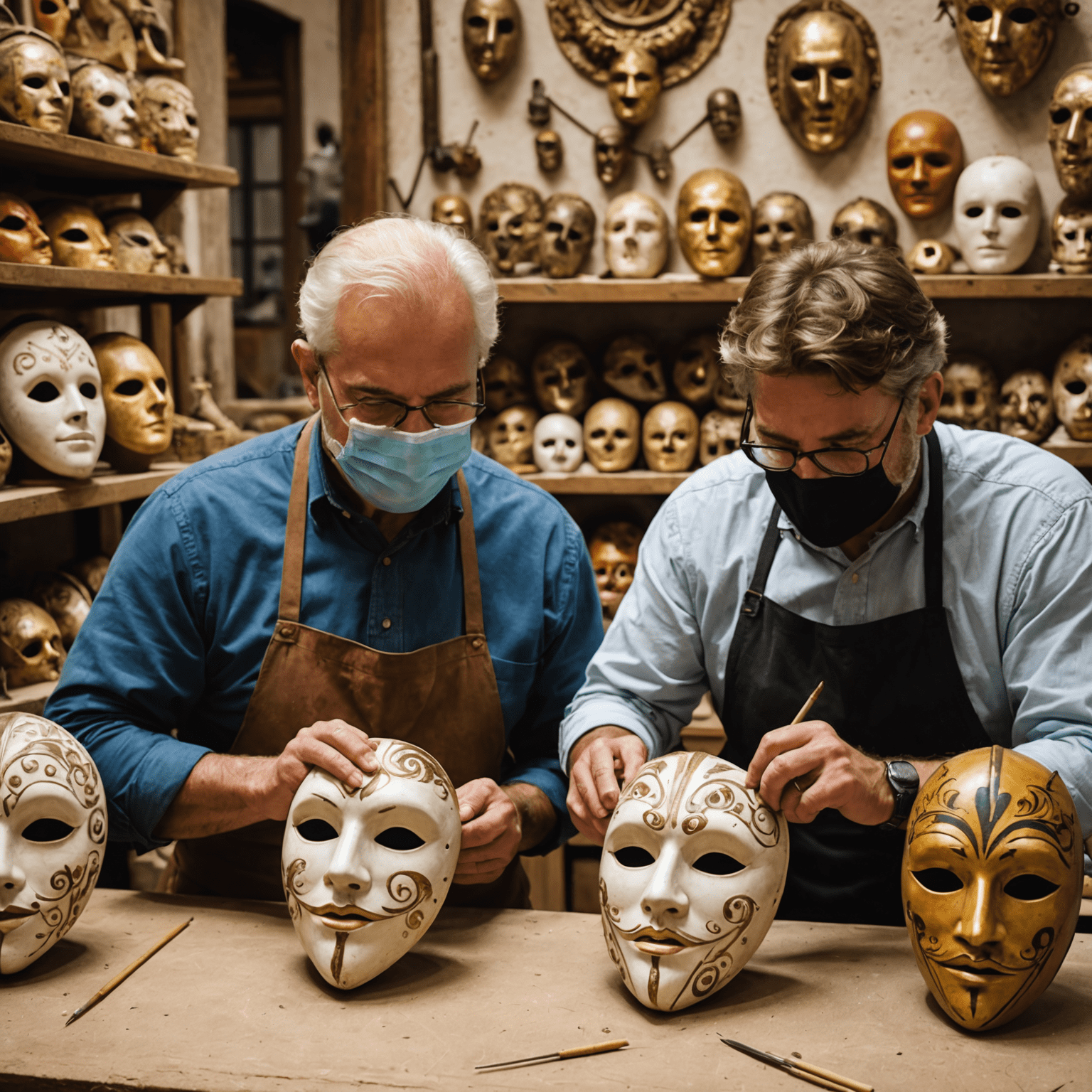 Artisan workshop showing tourists learning traditional Italian crafts like mask making in Venice