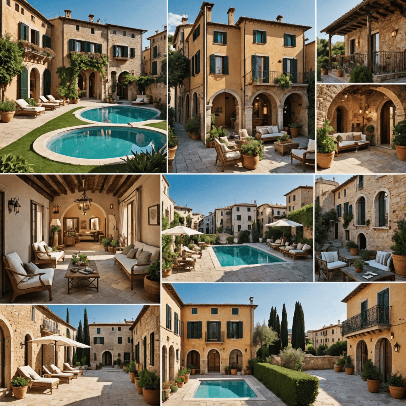 A collage of luxurious Italian accommodations, from rustic villas to modern city apartments