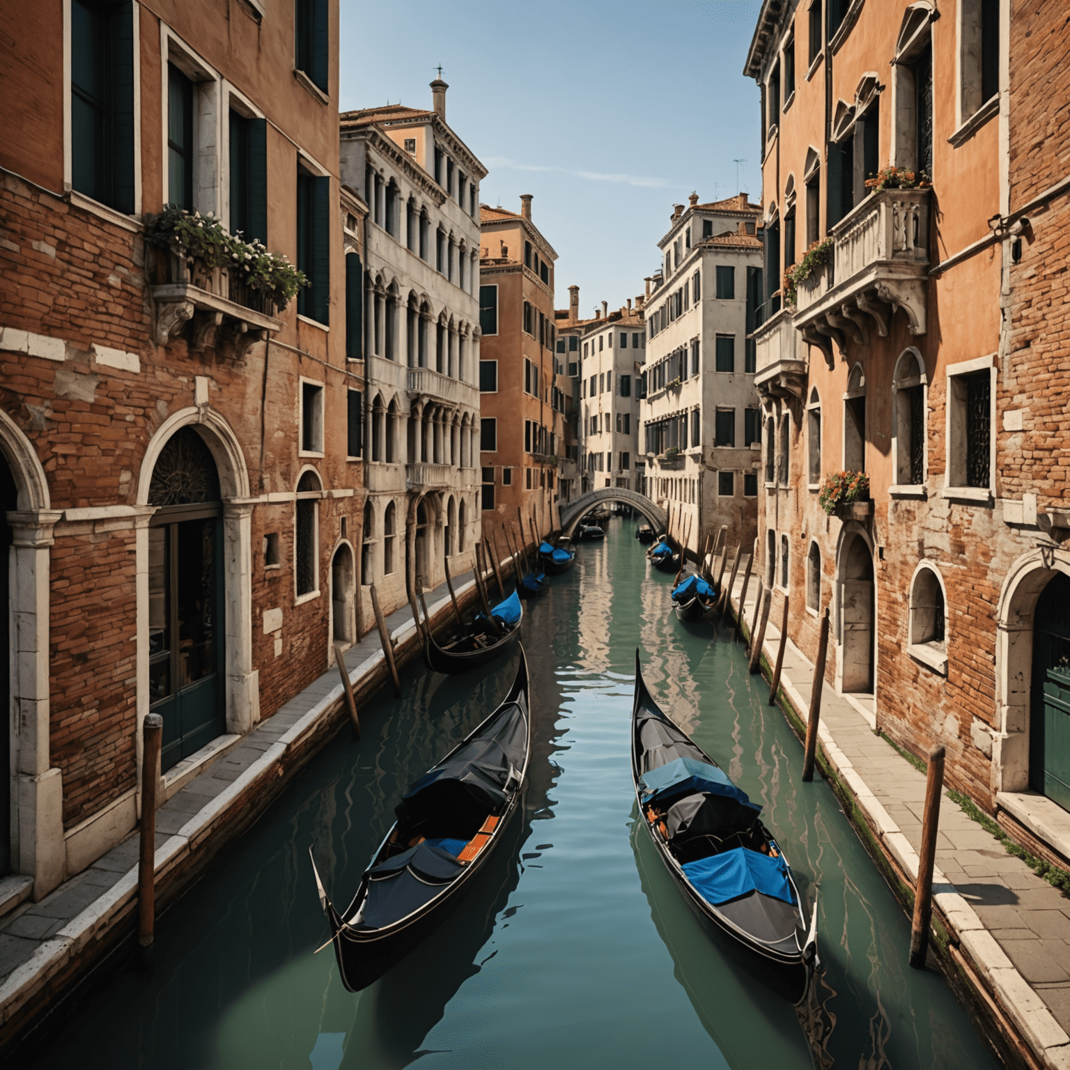 The canals of Venice with gondolas